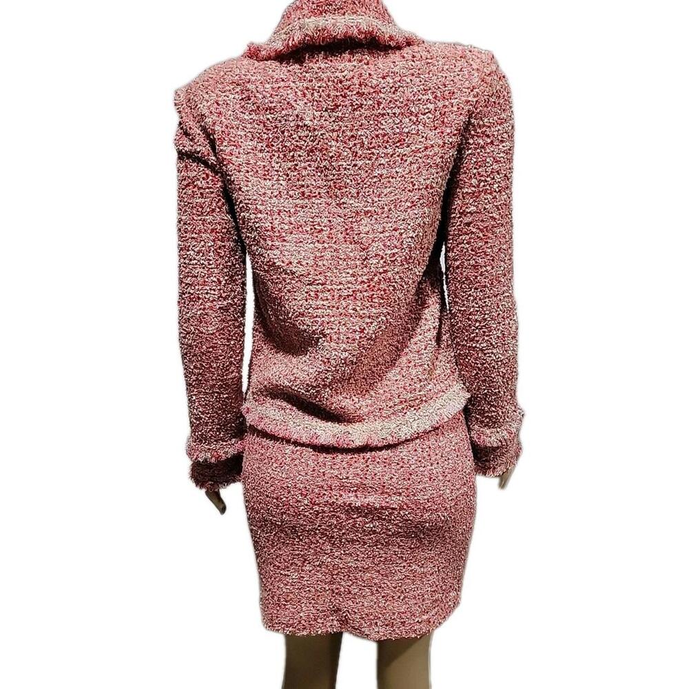 ST. JOHN COUTURE Black Label PINK Gray Eyelash Tweed Sz 4 Jacket  & Skirt #C7 - Picture 4 of 16